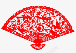 樱花造型红色春节喜鹊扇子造型剪纸高清图片