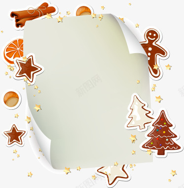 圣诞节背景png免抠素材_新图网 https://ixintu.com 切片橙子 圣诞树 圣诞节 圣诞节主题元素 星星 榛子 空白纸张 贴纸 饼干