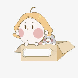 箱子里的女孩和小猫素材