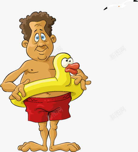 卡通绘画带游泳圈的男人png免抠素材_新图网 https://ixintu.com 卡通绘画 游泳 男人 绘画