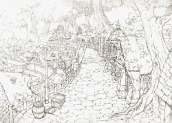小镇景色小镇风景手绘高清图片