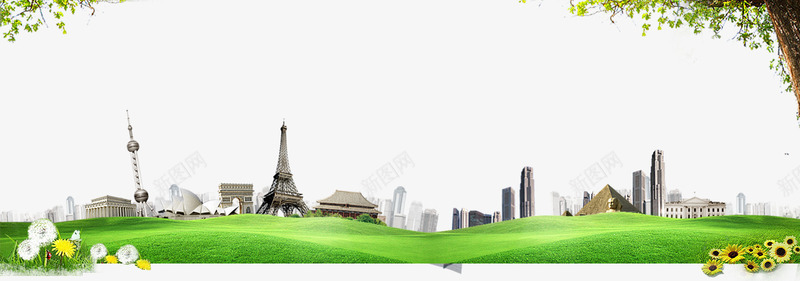 大厦背景png免抠素材_新图网 https://ixintu.com 大厦 建筑物 海报背景 绿色 草坪