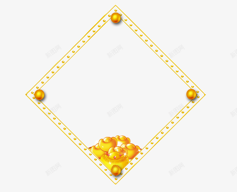 金色相框png免抠素材_新图网 https://ixintu.com 元宝 方形框架 春节 相框