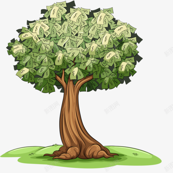 绿色摇钱树png免抠素材_新图网 https://ixintu.com 创意 大树 手绘 摇钱树 绿色 美元