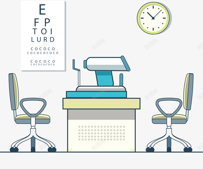 医疗设备png免抠素材_新图网 https://ixintu.com 桌子 检测仪 椅子 眼科 装饰矢量素材 钟