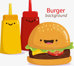 汉堡包套餐卡通笑脸汉堡高清图片