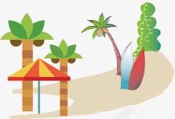 椰子树太阳伞海滩素材