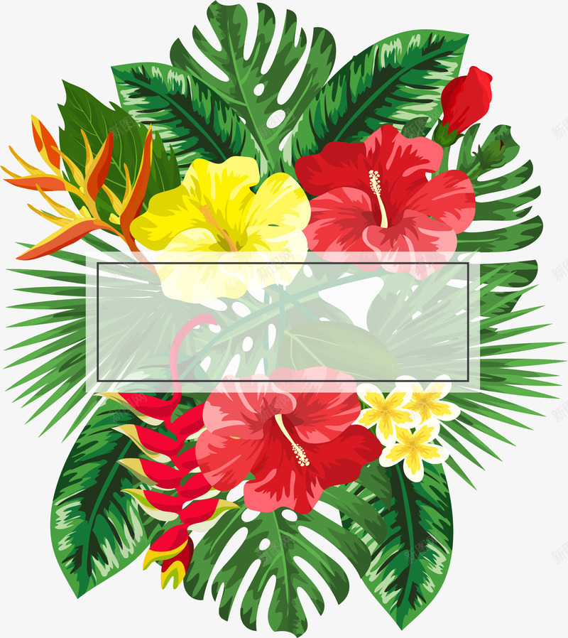 美丽的花朵装饰框png免抠素材_新图网 https://ixintu.com 夏日花朵 手绘植物 热带花朵 矢量png 红色花朵 美丽的花朵