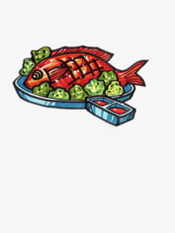蘸料夹心蔬菜红烧鱼高清图片