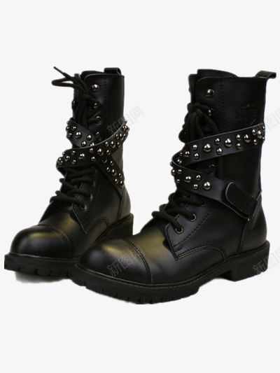 黑色马丁靴png免抠素材_新图网 https://ixintu.com 冬季靴子 庞克风 朋克风 炫酷 系带 铆钉 靴子