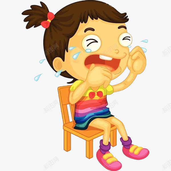 可爱的女孩png免抠素材_新图网 https://ixintu.com 伤心的 卡通 可爱的 小女孩 椅子 泪水