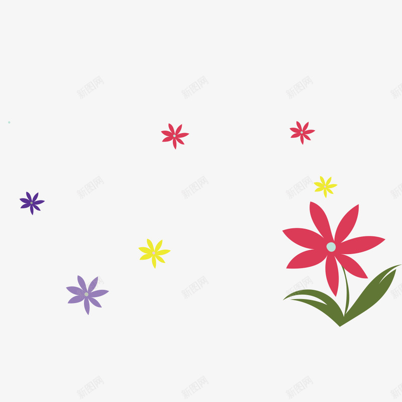 漂浮的花朵png免抠素材_新图网 https://ixintu.com 叶子 手绘 漂浮 紫色的 红色的 绿色的 花朵 黄色的