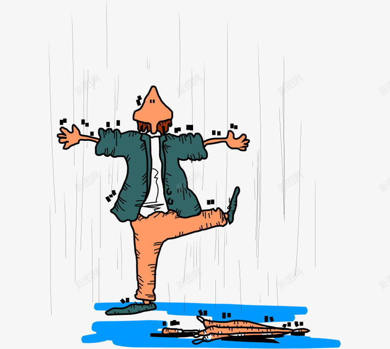 卡通手绘下雨淋雨雨伞男人矢量图ai免抠素材_新图网 https://ixintu.com 卡通的人物 手绘的男人 手绘雨伞 淋雨的男人 矢量图