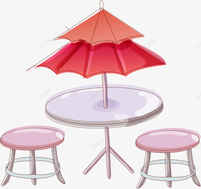 卡座png免抠素材_新图网 https://ixintu.com AI 卡通 可爱 太阳伞 座 手绘 插画 椅子 粉色 红色 线条