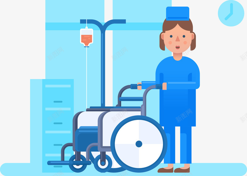 推轮椅的护士矢量图ai免抠素材_新图网 https://ixintu.com 护士 蓝色 轮椅 矢量图