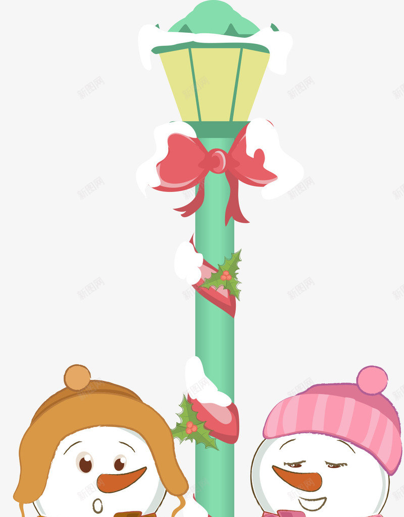 圣诞节路灯与雪人png免抠素材_新图网 https://ixintu.com 圣诞 圣诞元素 圣诞节 圣诞节路灯 矢量圣诞 路灯 雪人