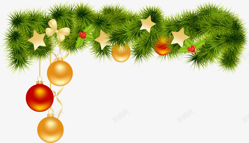 圣诞节纯色圣诞球png免抠素材_新图网 https://ixintu.com 000纯色圣诞球 圣诞节挂饰 星星装饰品 松叶装饰 绿色松叶 黄色星星