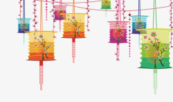 五颜六色卷曲装饰背景中国风春节挂彩灯高清图片