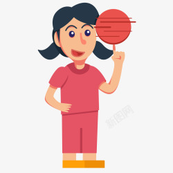 卡通红色衣服转篮球的小女孩素材