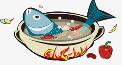 锅里的卡通鱼头火锅年夜饭高清图片