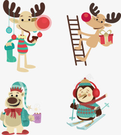 滑雪企鹅圣诞节动物送礼物合集矢量图高清图片