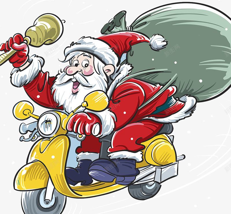 圣诞老人派礼物png免抠素材_新图网 https://ixintu.com 下雪 促销 圣诞礼物 圣诞老人 圣诞节漫画 寒冷 幽默漫画 广告设计 派礼物 海报设计 电动摩托车 缤纷 袋子 装饰品 铃铛 雪橇