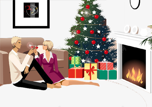 圣诞节里的男女生png免抠素材_新图网 https://ixintu.com 圣诞树 插画 火堆 火堆元素 绘画