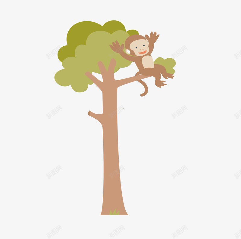 猴子爬树png免抠素材_新图网 https://ixintu.com 动物 卡通 大树 手绘 猴子 猴子爬树