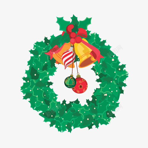 绿色环圈装饰png免抠素材_新图网 https://ixintu.com 卡通形象 圣诞节 圣诞花圈 绿色 节日 装饰物 铃铛