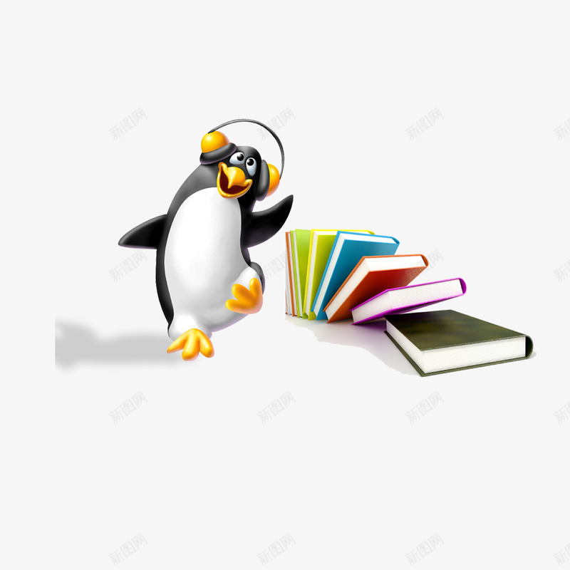 努力学习psd免抠素材_新图网 https://ixintu.com 书籍 企鹅 卡通 可爱 学习 彩色 装饰