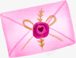 手绘水彩粉色情书信封素材