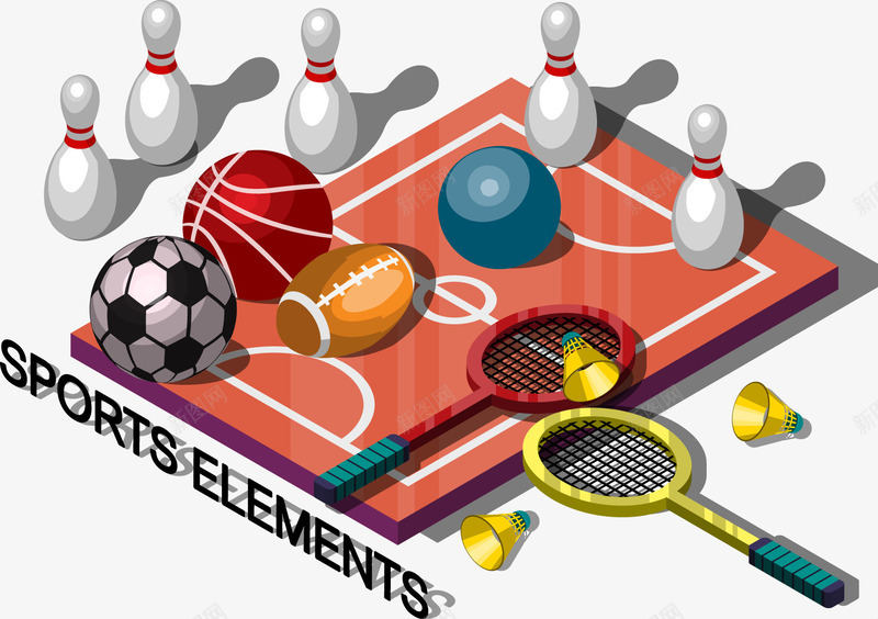 扁平化羽毛球篮球保龄球等球类矢量图eps免抠素材_新图网 https://ixintu.com 球类项目 装饰 运动 矢量图