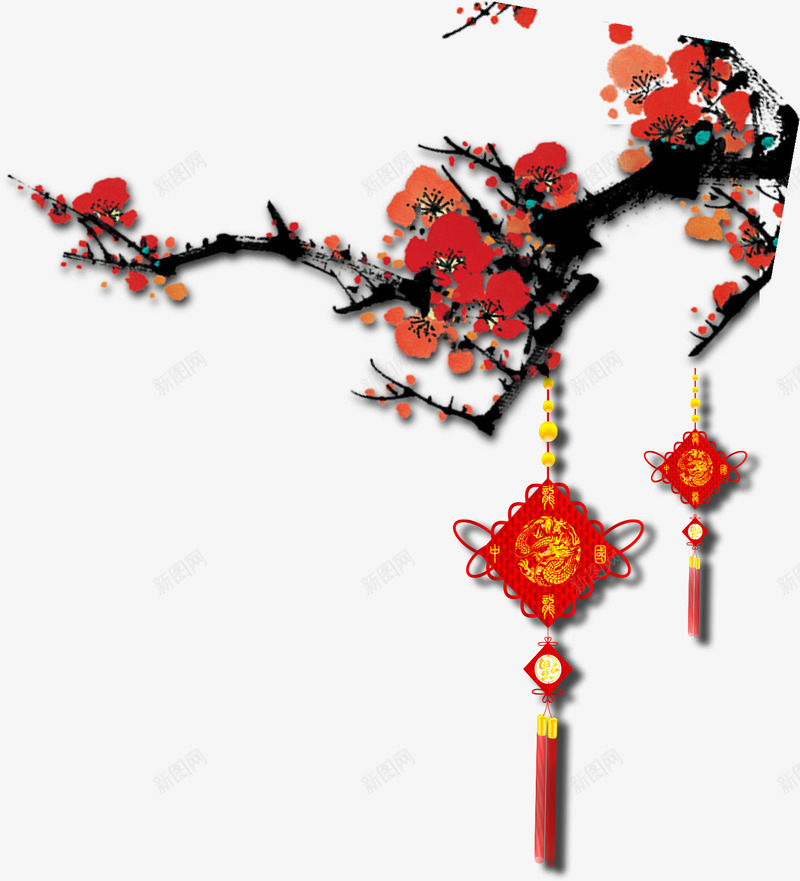 中国结红梅png免抠素材_新图网 https://ixintu.com 中国结 冬 古风 红梅