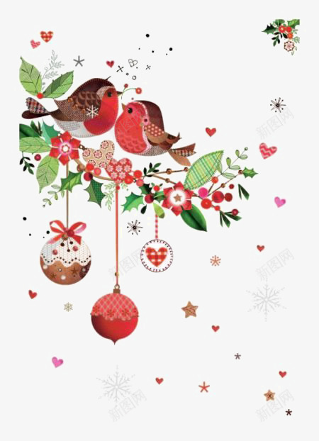 红色圣诞节png免抠素材_新图网 https://ixintu.com 卡通小鸟 圣诞节装饰 圣诞铃铛 枝条 红色小鸟 红铃铛 绿色叶片 铃铛