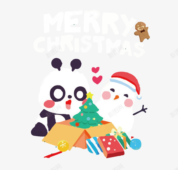 熊猫圣诞小人矢量图ai免抠素材_新图网 https://ixintu.com 卡通 圣诞 熊猫 雪人 矢量图