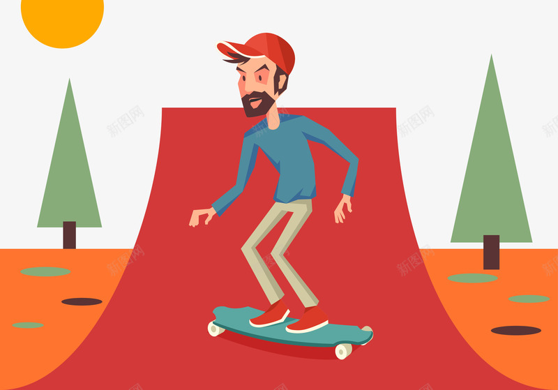 滑滑板的男人矢量图ai免抠素材_新图网 https://ixintu.com 卡通男人 滑板 滑板运动 红色 矢量图