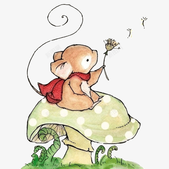 手绘小老鼠png免抠素材_新图网 https://ixintu.com 卡通蘑菇 可爱的小老鼠 手绘植物 蒲公英