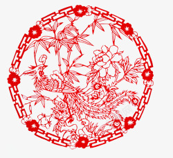 中国凤纹春节红色飞鸾翔凤剪纸高清图片