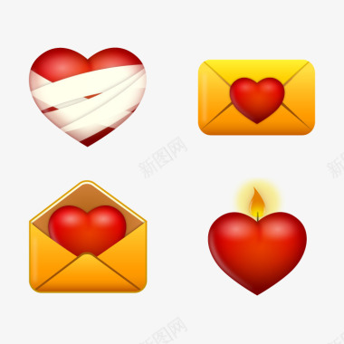 4个红色爱心信封图标图标
