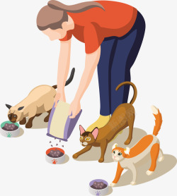 喂狗吃饭一个正在喂狗狗吃饭的女孩矢量图高清图片