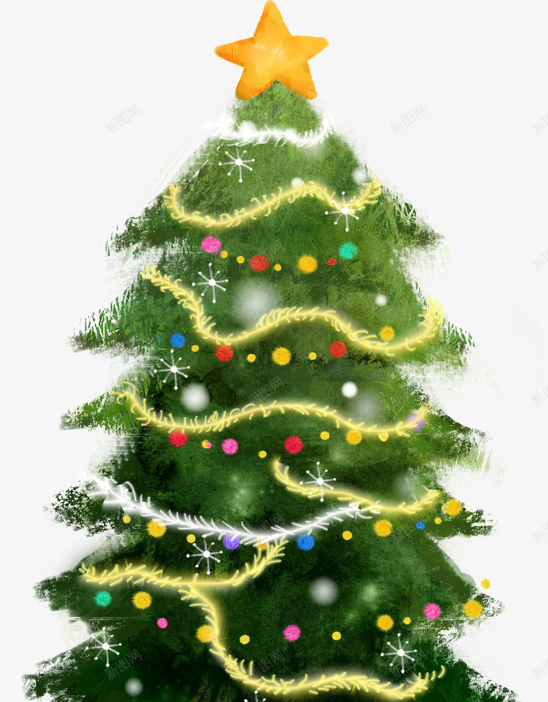 手绘绿色冬季圣诞树png免抠素材_新图网 https://ixintu.com 冬季 圣诞树 绿色