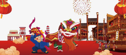 古街欢庆春节卡通背景高清图片
