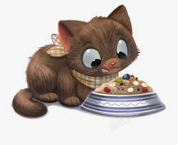 卡通小猫吃饭素材