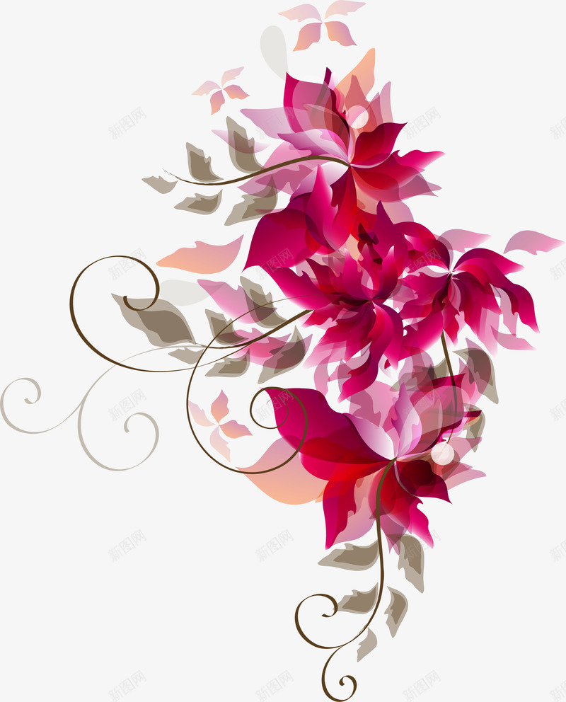 玫红色创意花朵png免抠素材_新图网 https://ixintu.com 免抠PNG 创意 玫红色 美丽 花朵 花藤 装饰图案 鲜花