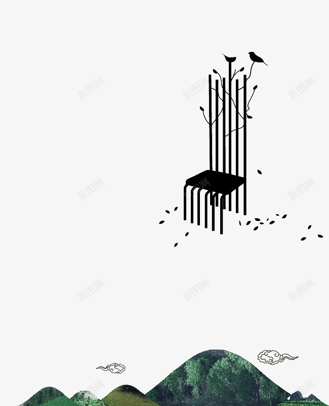 树林创意地产广告中国风png免抠素材_新图网 https://ixintu.com png素材 地产广告 山脉 房产广告 树林素材