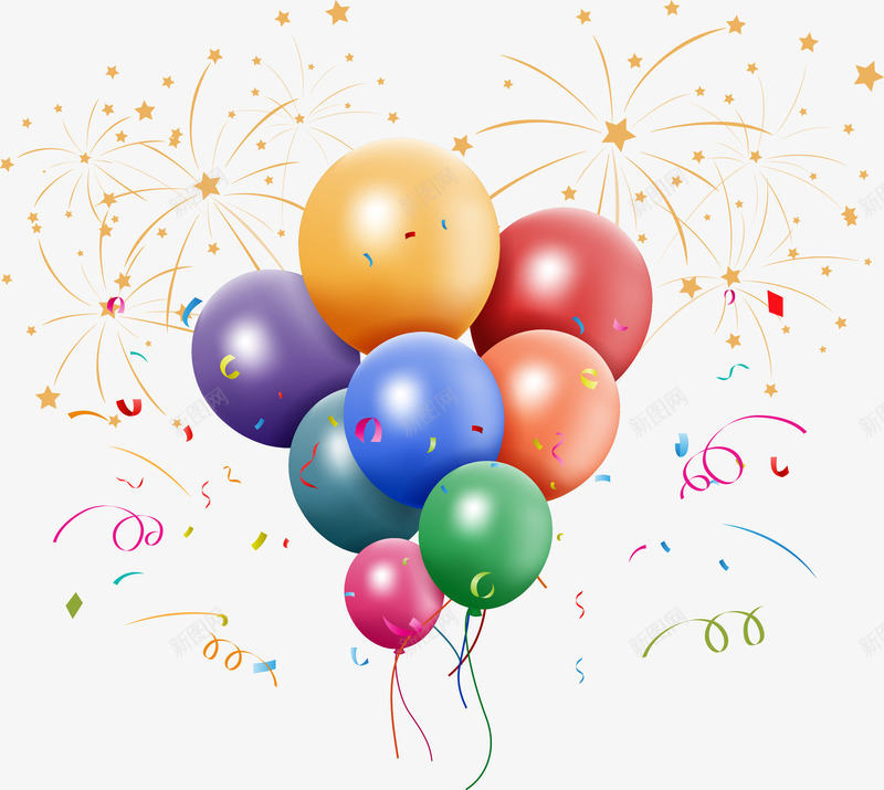 烟花和气球png免抠素材_新图网 https://ixintu.com 庆祝 欢乐 气球 漂浮 烟花 聚会 节日 装饰