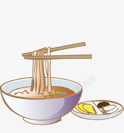 炒乌冬面卡通手绘碗面米线高清图片