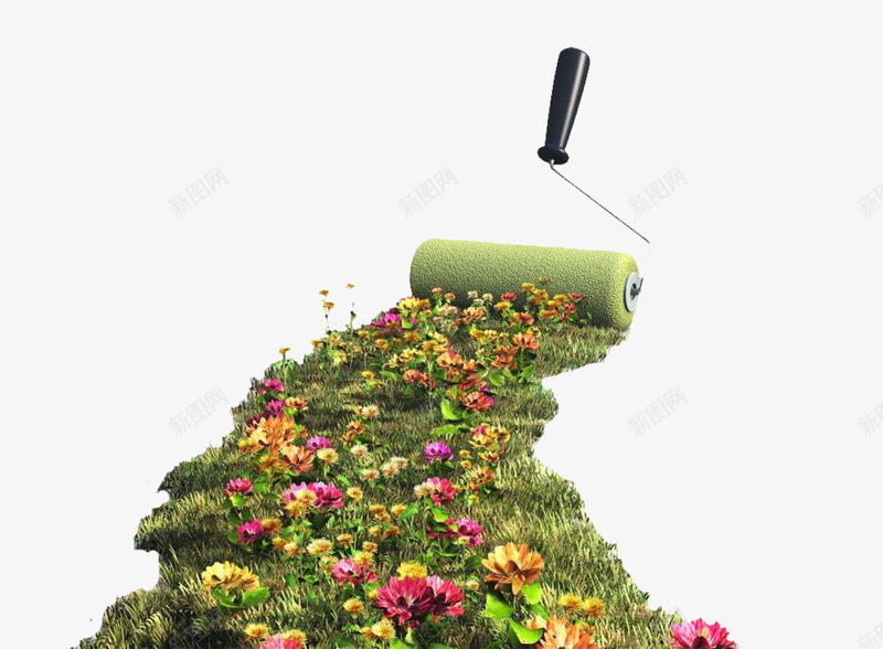 油漆滚筒和花朵草坪png免抠素材_新图网 https://ixintu.com 花朵草坪滚筒花园
