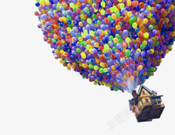 飞起来的房子飘浮的多彩汽球高清图片