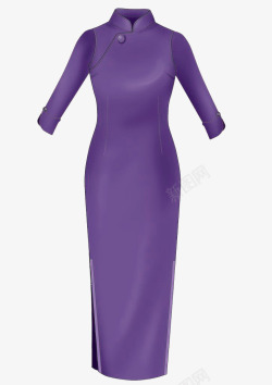紫色古典旗袍女裙素材